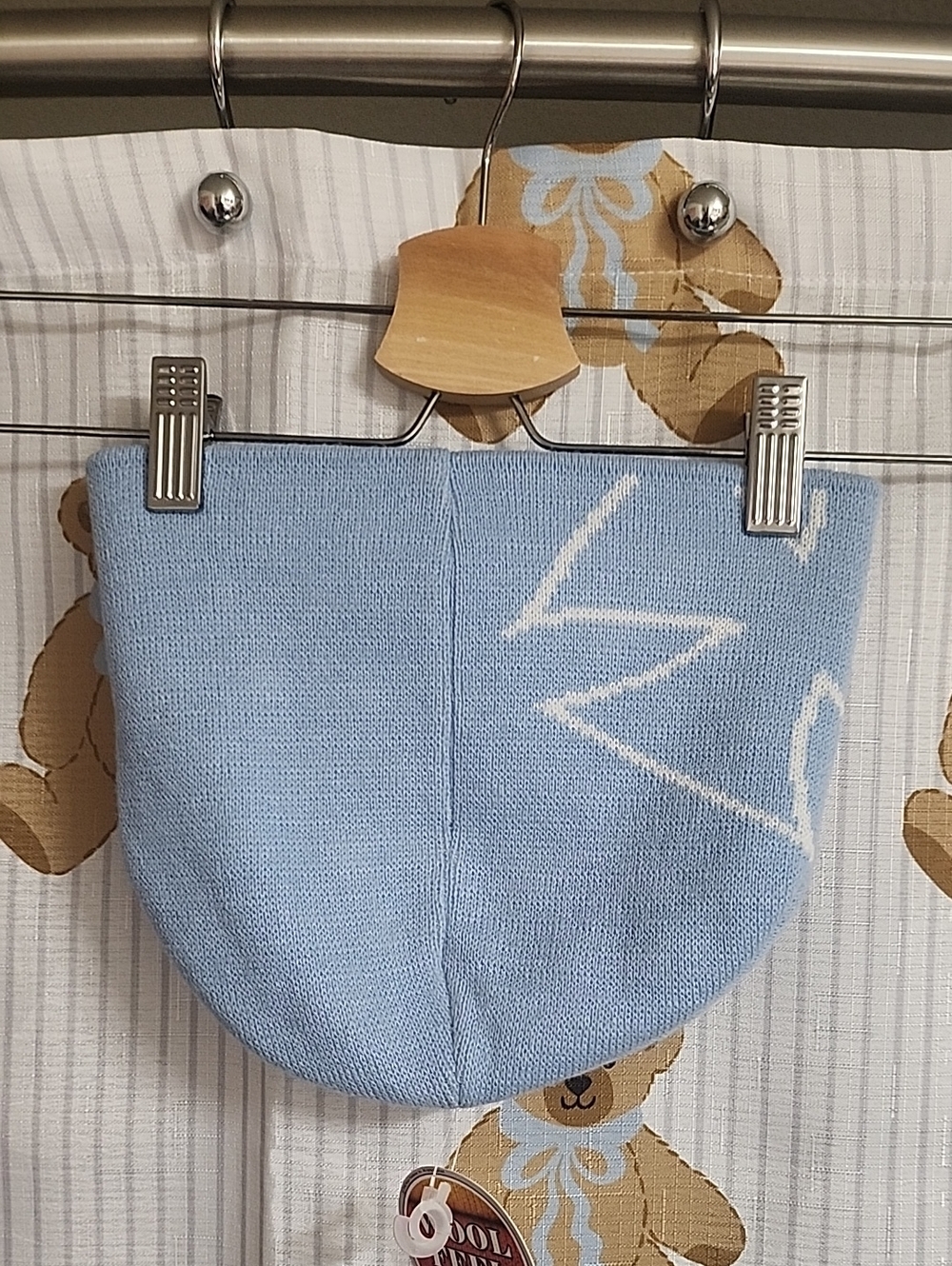 Light Blue Knit Beanie with White Graphic